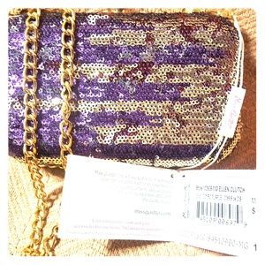 Flip sequined Purple and Gold Gustto clutch purse